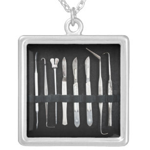 Assorted Antique Embalming Tools Silver Plated Necklace
