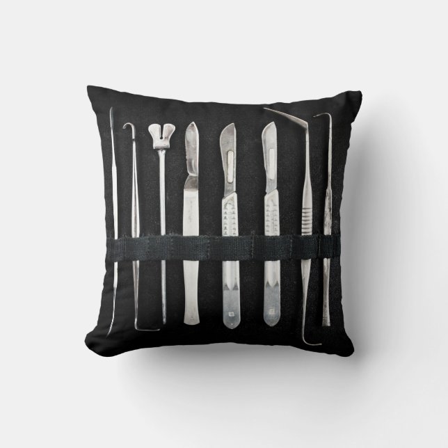 Assorted Antique Embalming Tools Throw Pillow (Front)