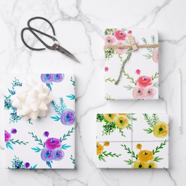 Assorted Bouquet Pattern Wrapping Paper Sheets (Front)