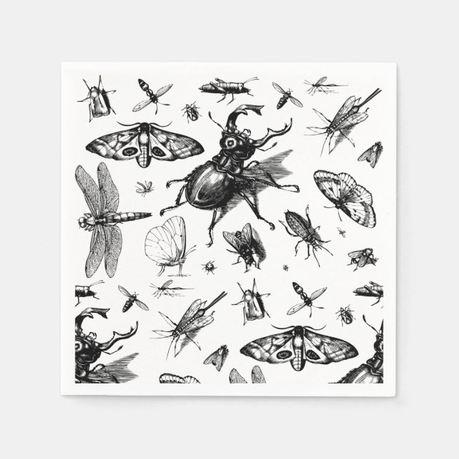 Assorted Bugs Grey and Black Napkin (Front)