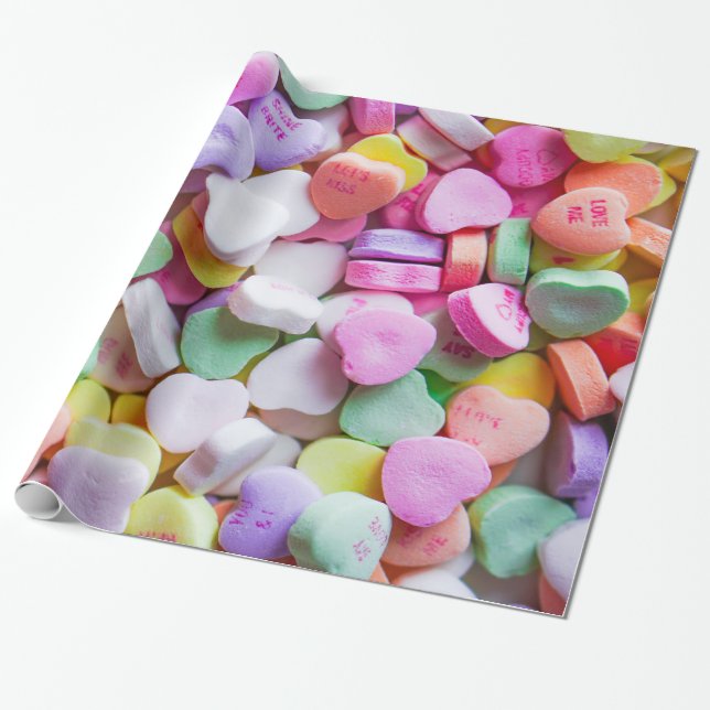 Assorted Candy Hearts with Message Wrapping Paper (Unrolled)