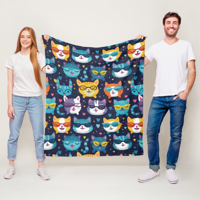Assorted Cat Faces Funny Cool Cats Fleece Blanket (In Situ)