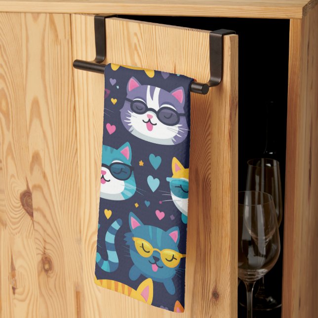 Assorted Cat Faces Funny Cool Cats Kitchen Towel (Thirds Fold)