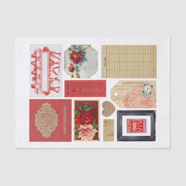 Assorted Collection of Red Ephemera Fussy Cuts Tissue Paper (Front)