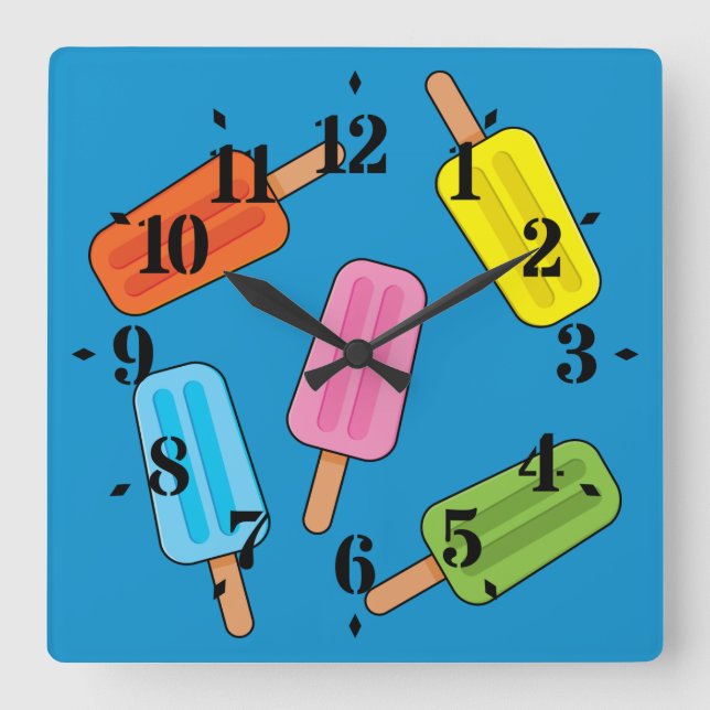 Assorted Colorful Popsicles Pattern Square Wall Clock (Front)