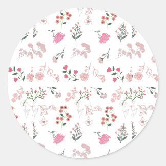 Assorted Delicate Flowers in Pattern Print Classic Round Sticker