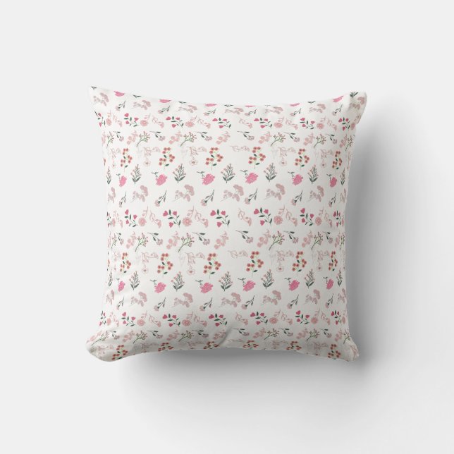 Assorted Delicate Flowers in Pattern Print Throw Pillow (Front)