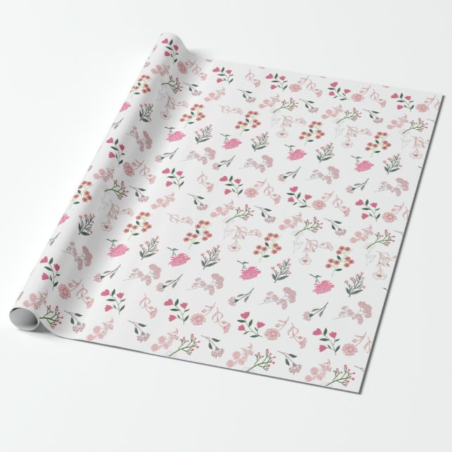 Assorted Delicate Flowers in Pattern Print Wrapping Paper (Unrolled)