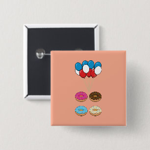 Assorted Donuts and Balloons 2 Inch Square Button
