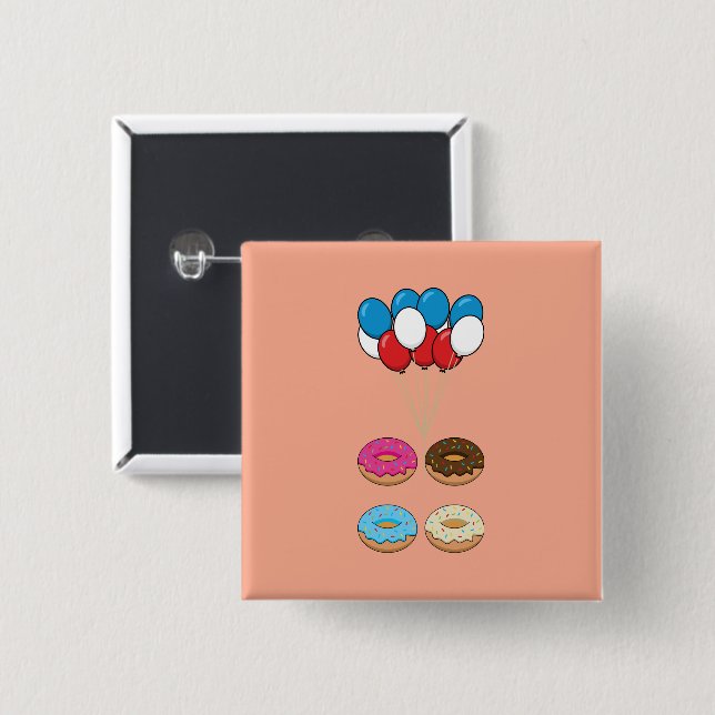 Assorted Donuts and Balloons 2 Inch Square Button (Front & Back)