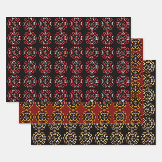 Assorted Fire Department Firefighter Badge Wrapping Paper Sheet (Set)