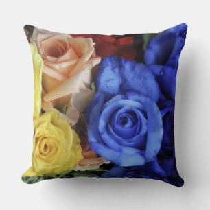 Assorted fresh rose bouquets throw pillow