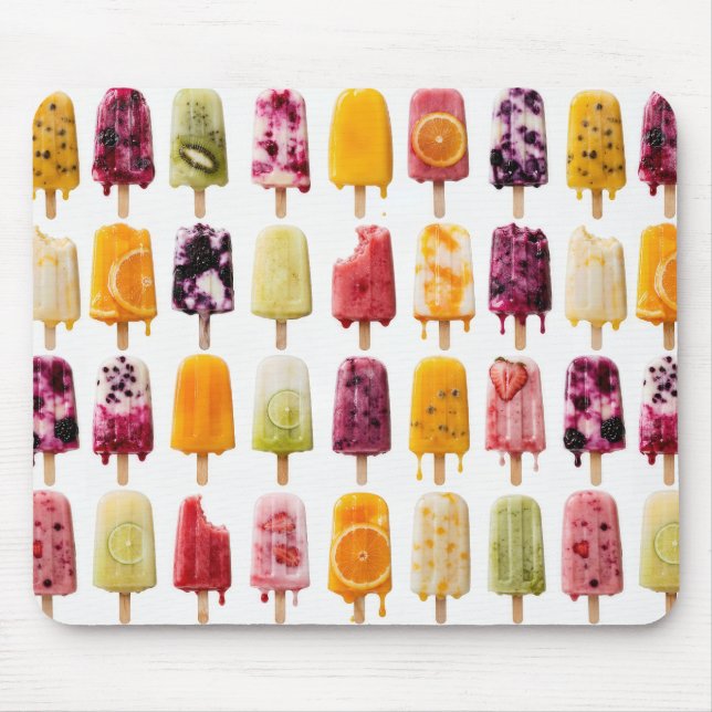Assorted Frozen Fruit Popsicles on White Mouse Pad (Front)