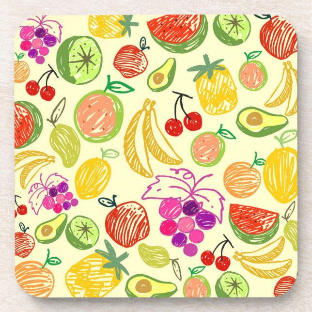 Assorted Fruit Doodle Pattern Coaster (Front)