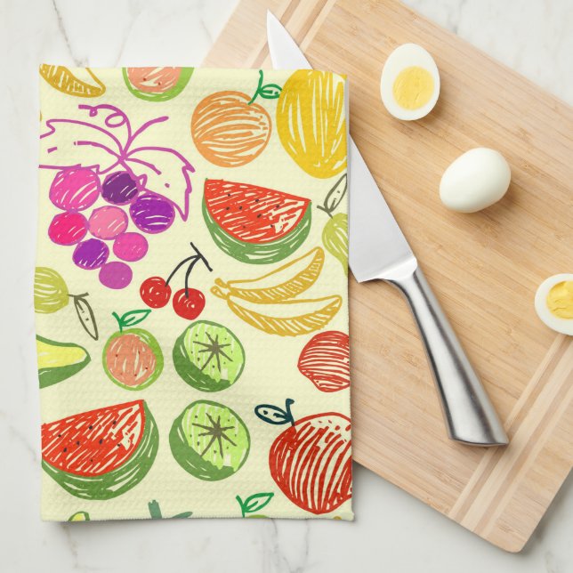 Assorted Fruit Doodle Pattern Kitchen Towel (Quarter Fold)