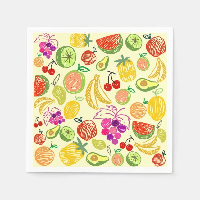 Assorted Fruit Doodle Pattern Napkin (Front)