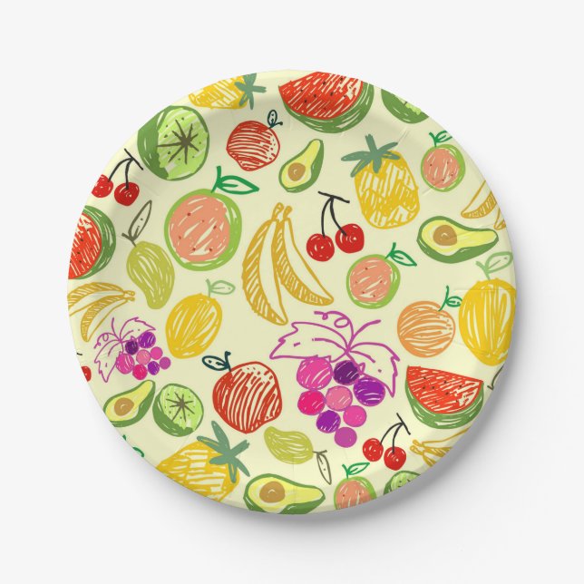 Assorted Fruit Doodle Pattern Paper Plate (Front)