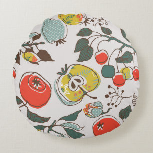 Assorted fruits, colourful seamless pattern. round pillow