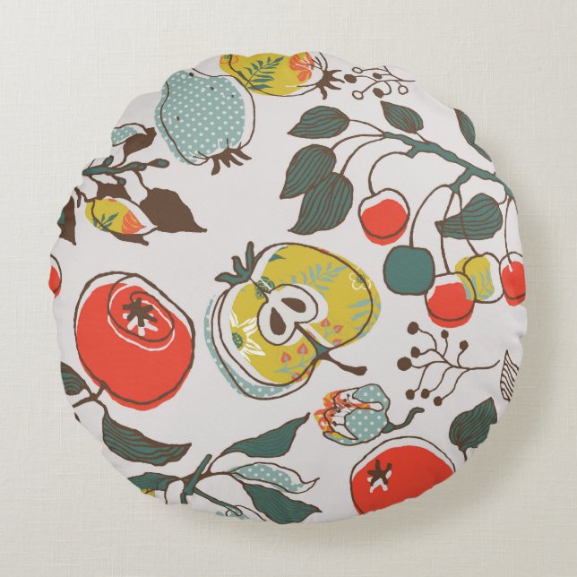 Assorted fruits, colourful seamless pattern. round pillow (Front)