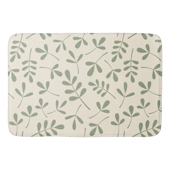 Assorted Green Leaves on Cream Pattern Bath Mat (Front)