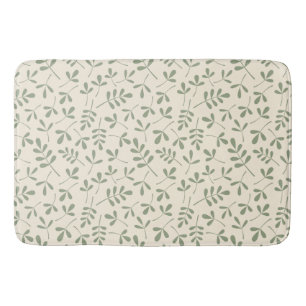 Assorted Green Leaves on Cream Repeat Pattern Bath Mat