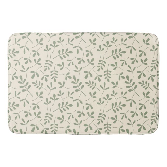 Assorted Green Leaves on Cream Repeat Pattern Bath Mat (Front)