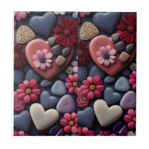 Assorted Hearts and Flowers Mosaic Tile