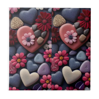 Assorted Hearts and Flowers Mosaic Tile