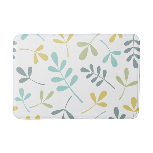 Assorted Leaves Big Pattern Colour Mix on White Bath Mat (Front)