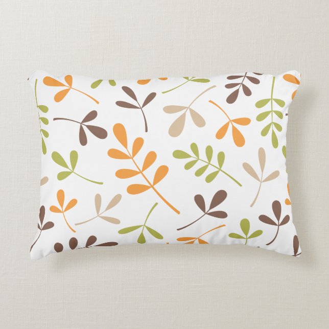 Assorted Leaves Brown Orange Green Sand White Accent Pillow (Front)