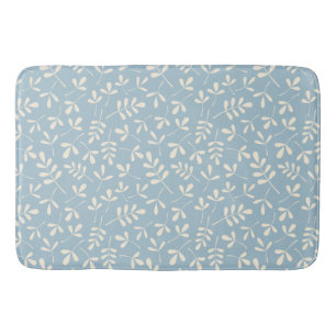 Assorted Leaves Cream on Blue Repeat Pattern Bath Mat