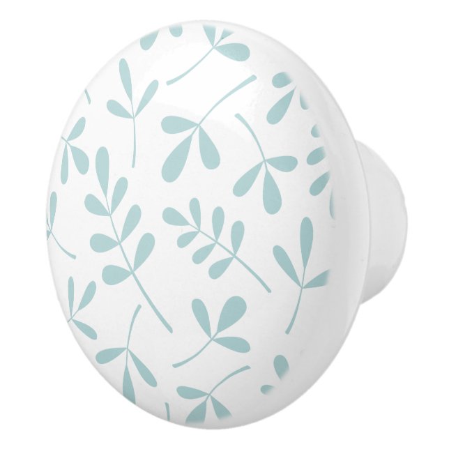 Assorted Leaves Duck Egg Blue on White Ceramic Knob (Right)