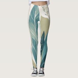 Assorted leaves in shades of green leggings