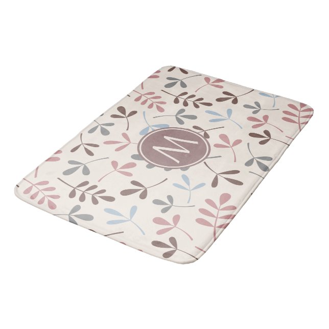 Assorted Leaves Pastel Colours Ptn (Personalized) Bath Mat (Angled)