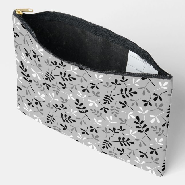 Assorted Leaves Pattern Monochrome Accessory Pouch (Open)
