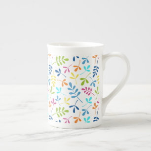 Assorted Leaves Pattern Multicolored on White Bone China Mug