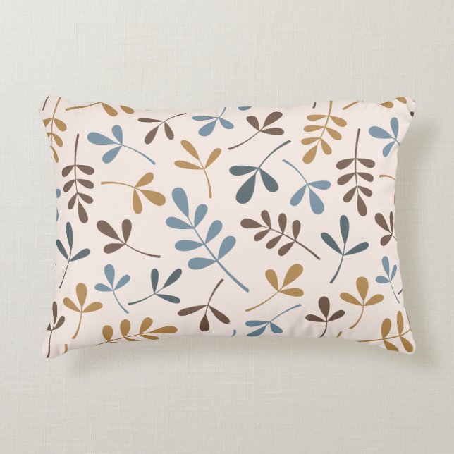 Assorted Leaves Ptn Blues Brown Gold Cream Accent Pillow (Front)