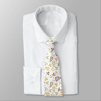 Assorted Leaves Ptn Brown Orange Green Sand White Tie