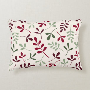 Assorted Leaves Ptn Reds & Greens on Cream Decorative Pillow
