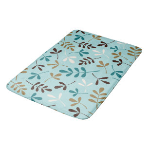 Assorted Leaves Teals Cream Gold Brown Ptn Bath Mat