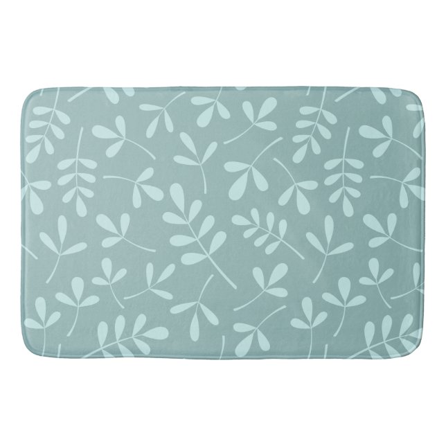 Assorted Light on Mid Teal Leaves Pattern Bath Mat (Front)
