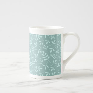 Assorted Light on Mid Teal Leaves Pattern Bone China Mug