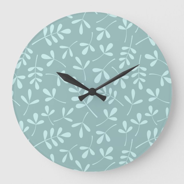 Assorted Light on Mid Teal Leaves Pattern Large Clock (Front)