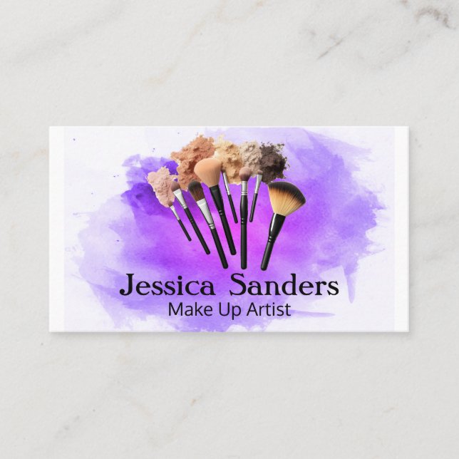 Assorted Make Up Brushes | Watercolor Business Card (Front)