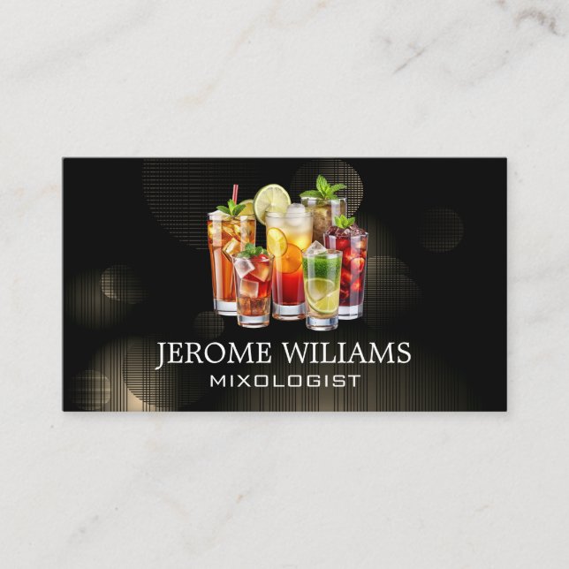 Assorted Mixed Drinks | Night Club Lights Backdrop Business Card (Front)
