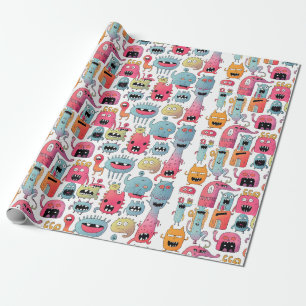 Assorted monster figures wrapping paper