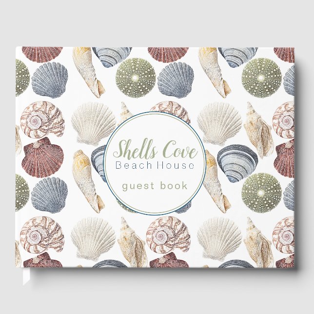 Assorted Multi-Coloured Sea Shells Beach Rental Guest Book (Front)