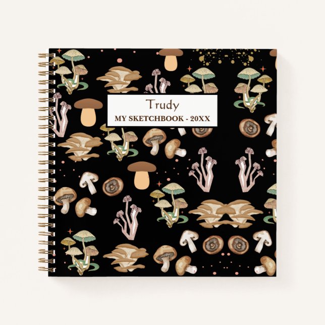 Assorted Mushrooms Personalized Sketchbook Notebook (Front)
