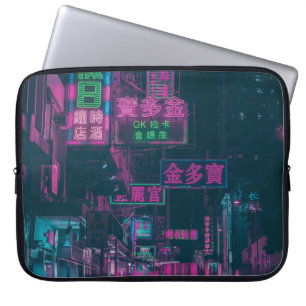 ASSORTED NEON LIGHT SIGNAGE ON STREET DURING NIGHT LAPTOP SLEEVE