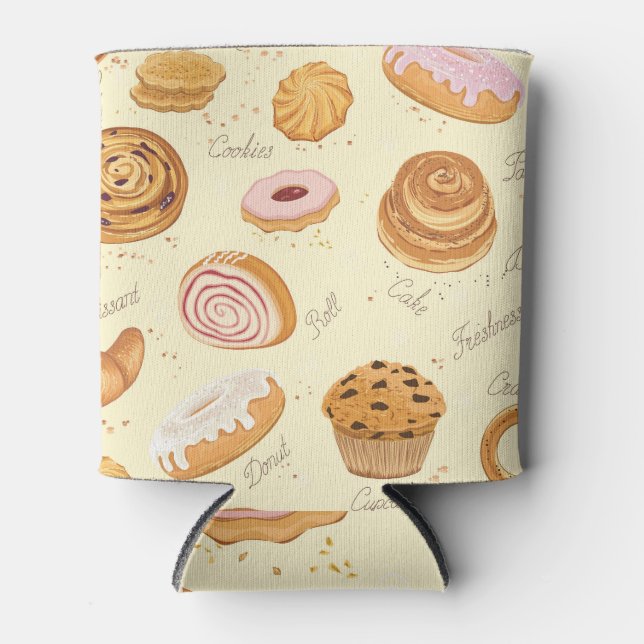 Assorted Pastries: Tasty Seamless Pattern. Can Cooler (Front)